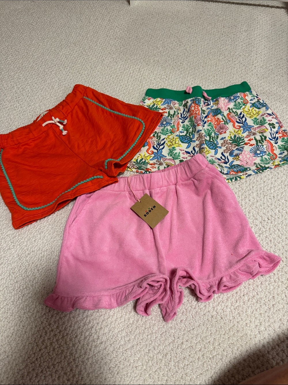 Boden Pink Terry Ruffle Hem Kids Shorts